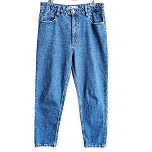 Zara Women's High Waisted Medium Blue Wash Mom Jeans Normcore Streetwear Size 10